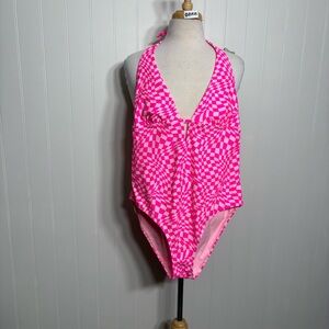 NOBO Pink Checkerboard One Piece Swimsuit | Y2K Barbie Pop Festival XL